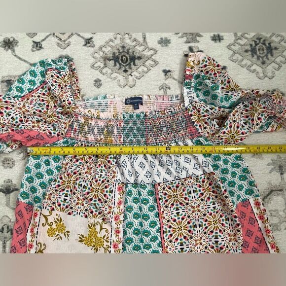 Democracy short sleeve Boho patchwork print top size medium - Picture 4 of 9